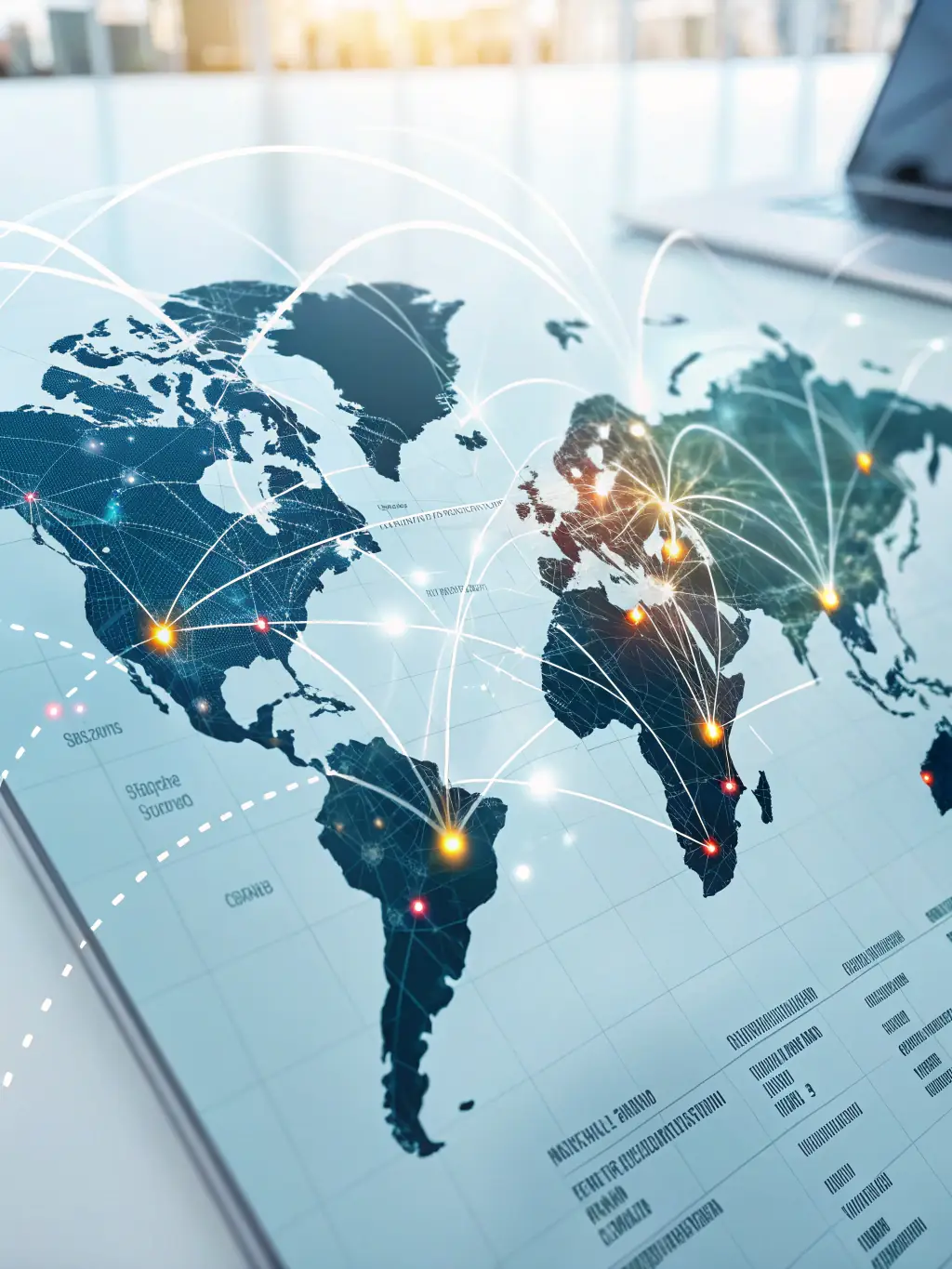 A stylized globe with interconnected nodes and Canadian tech icons, visually representing global market access and strategic facilitation for Canadian innovators.